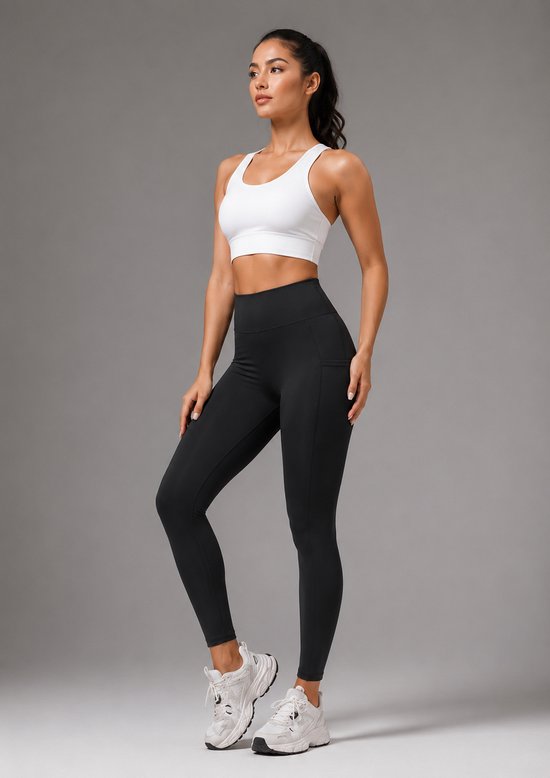SparkNine Pacepocket dames sportlegging - met handige zakken - L - zwart - hoge taille - elastisch - squatproof - niet doorschijnend