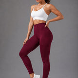 SparkNine Pacepocket dames sportlegging - met handige zakken - S - rood - hoge taille - elastisch - squatproof - niet doorschijnend