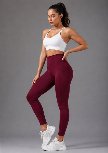 SparkNine Pacepocket dames sportlegging - met handige zakken - S - rood - hoge taille - elastisch - squatproof - niet doorschijnend