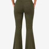 SparkNine Horizon flare broek - dames legging met zakken - petite pijplengte - M - legergroen - hoge taille - stijlvol & elastisch - sportlegging