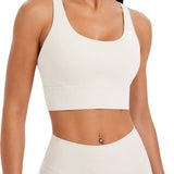 SparkNine Elevate sport-bh - L - ivory - gekruiste rug - push-up effect - stevige ondersteuning - met uitneembare pads