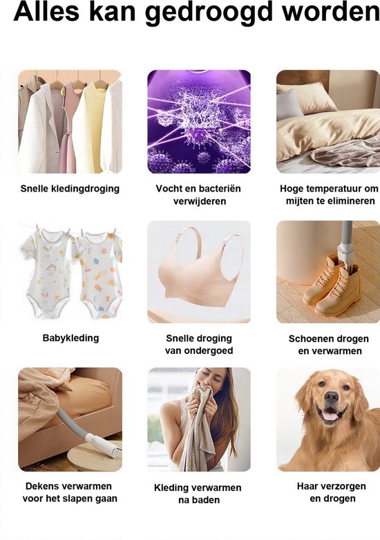 Elektrische Kledingdroger & Warme Lucht Blazer – Draagbare Wasdroger voor Kleding, Schoenen & Dekens – Sneldrogend, Anti-Bacterieel & Compact