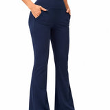 SparkNine Horizon flare broek - dames legging met zakken - petite pijplengte - M - donkerblauw - hoge taille - stijlvol & elastisch - sportlegging