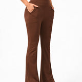 SparkNine Horizon flare broek - dames legging met zakken - petite pijplengte - S - bruin - hoge taille - stijlvol & elastisch - sportlegging