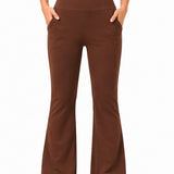 SparkNine Horizon flare broek - mdames legging met zakken - petite pijplengte - M - bruin - hoge taille - stijlvol & elastisch - sportlegging