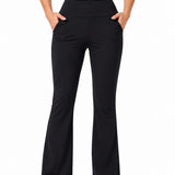 SparkNine Horizon flare broek - dames legging met zakken - petite pijplengte - L - zwart - hoge taille - stijlvol & elastisch - sportlegging
