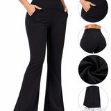 SparkNine Horizon flare broek - dames legging met zakken - petite pijplengte - XXL - zwart - hoge taille - stijlvol & elastisch - sportlegging