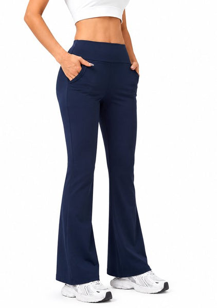 SparkNine Horizon flare broek - dames legging met zakken - petite pijplengte - S - donkerblauw - hoge taille - stijlvol & elastisch - sportlegging