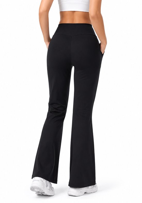 SparkNine Horizon flare broek - dames legging met zakken - petite pijplengte - XXL - zwart - hoge taille - stijlvol & elastisch - sportlegging