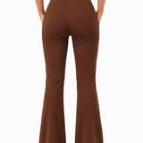 SparkNine Horizon flare broek - dames legging met zakken - petite pijplengte - S - bruin - hoge taille - stijlvol & elastisch - sportlegging