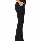 SparkNine Horizon flare broek - dames legging met zakken - petite pijplengte - XXL - zwart - hoge taille - stijlvol & elastisch - sportlegging