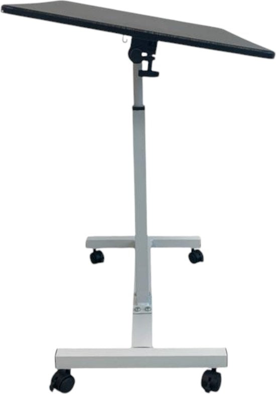 Laptoptafel op Wieltjes - 60 x 40 cm - In Hoogte Verstelbaar - Zwart - Wit - Ontbijttafel op Wielen - Bedtafel