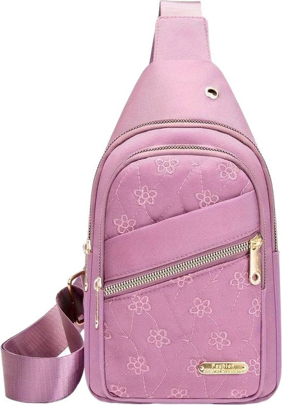 Sasemy - Borsttas Sling Bag Voor Dames - Sling Bag - 2 rits-vakken - Dames - Heren - Roze - Bloemen print #9 - 30 x 16 x 6 - Reistas- Schoudertas - Rugzak - Crossbody bag - Moederdag Cadeau - Verjaardag Cadeau - Sinterklaas Cadeau - Kerst Cadeau