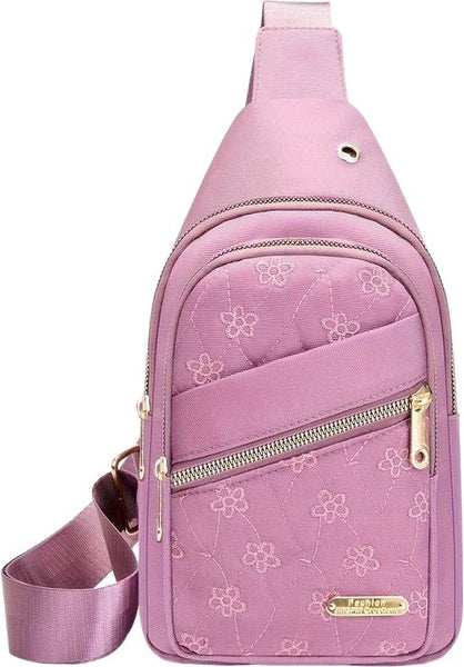 Sasemy - Borsttas Sling Bag Voor Dames - Sling Bag - 2 rits-vakken - Dames - Heren - Roze - Bloemen print #9 - 30 x 16 x 6 - Reistas- Schoudertas - Rugzak - Crossbody bag - Moederdag Cadeau - Verjaardag Cadeau - Sinterklaas Cadeau - Kerst Cadeau