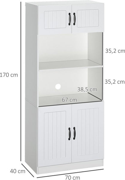 Keukenkast Voorraadkast Hoog met 2 open planken 40x70x170 cm - Wit