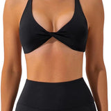 SparkNine Vivavee sport-bh - stijlvolle bra - gedraaide knoop - kruislingsbandjes - S - zwart - V-hals - medium ondersteuning - verwijderbare vulling