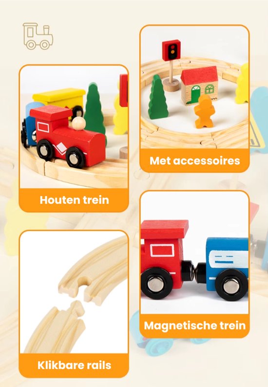DMG Supply Houten Treinset - Treinbaan met Rails - 33-delig - Trein en Auto Accessoires - Verkeersborden - Vanaf 3 Jaar
