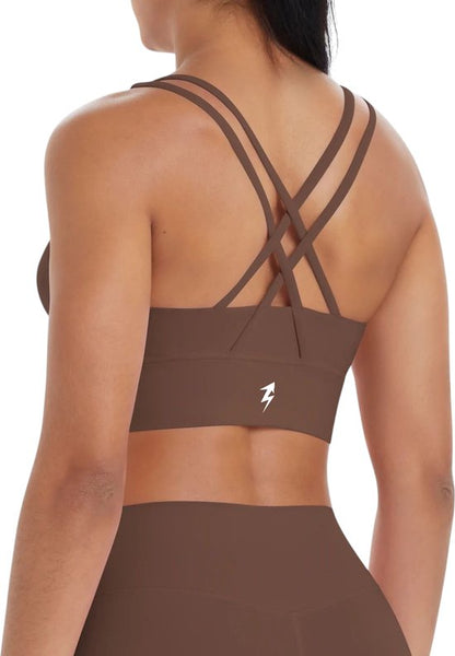 SparkNine Elevate sport-bh - XL - bruin - gekruiste rug - push-up effect - stevige ondersteuning - met uitneembare pads