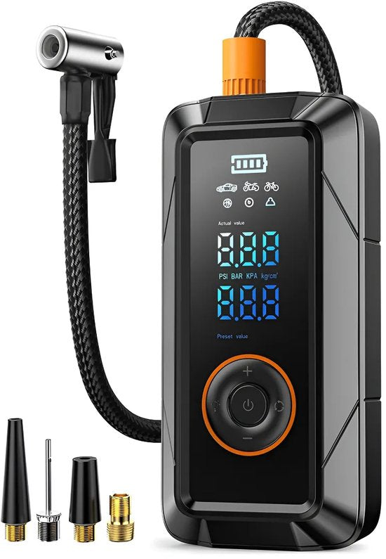 Pro Elektrische Fietspomp met 4 Opzetstukken en LED Verlichting - 4000mAh - Voor Auto, Fiets, Ballen & Luchtbedden - Draagbare Luchtcompressor