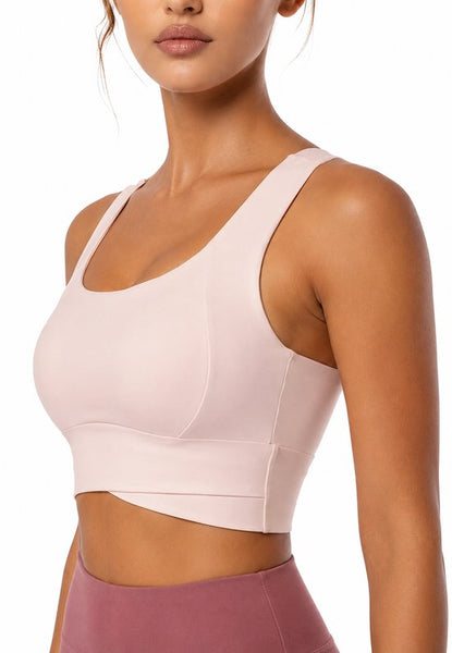 SparkNine Flexaura sport BH - stijlvolle sportbeha - ingebouwde pads - S - roze - high support ondersteuning - cross design