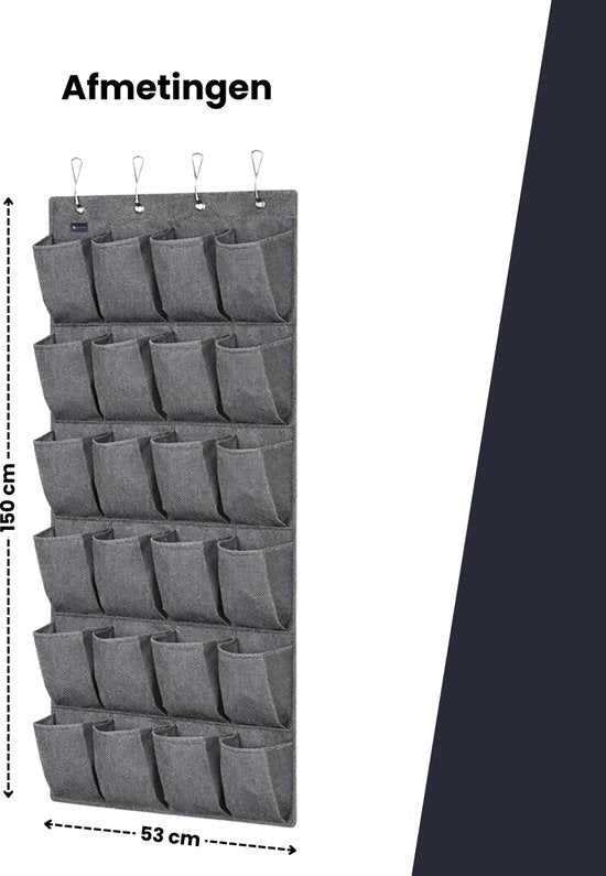 Schoenenkast Hangend - Schoenenzak 24 vakken - Opbergen van Schoenen aan Deur - Schoenenzak licht grijs - Oplossing voor rondslingerende schoenen - Hoogwaardige Schoenenkast