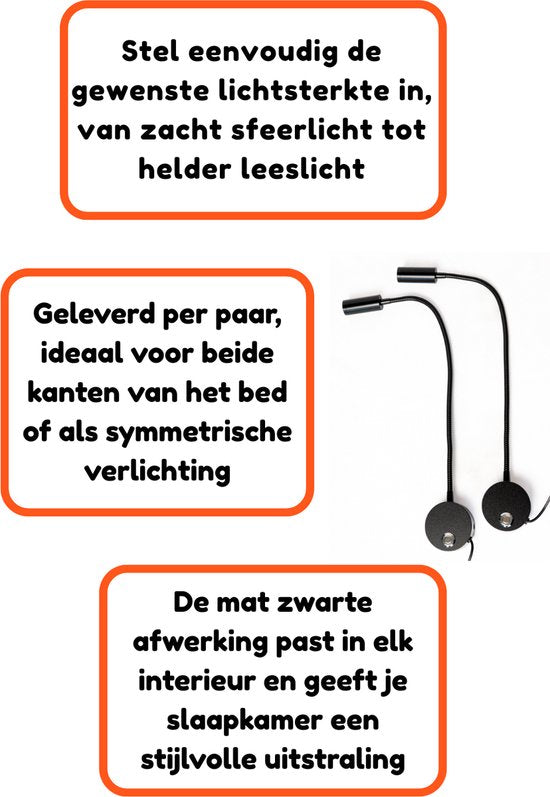 DMG Supply Bed Leeslampjes - Set van 2 - Mat Zwart - Dimbaar - Leeslamp - Wandlamp - Hoofdbord
