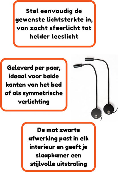DMG Supply Bed Leeslampjes - Set van 2 - Mat Zwart - Dimbaar - Leeslamp - Wandlamp - Hoofdbord