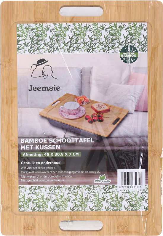 Schoottafel Laptop – Laptoptafel voor Bank-Bed – Bamboe Dienblad met Kussen – Ontbijt Bed Tafel – Laptopkussen – Met Handgrepen