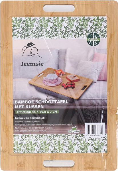 Schoottafel Laptop – Laptoptafel voor Bank-Bed – Bamboe Dienblad met Kussen – Ontbijt Bed Tafel – Laptopkussen – Met Handgrepen