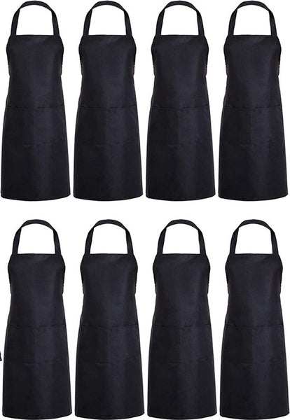 Serveerschort Lang - Maat M - Zwart - 8 stuks - Synthetisch Textiel - 3 Opbergvakken - Maximale omvang 130 cm - Professioneel Horecaschort - Heupschort - Kort Kookschort - Keukenschort - Sloof
