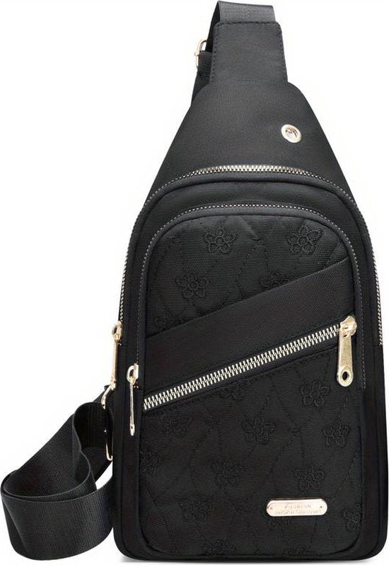 Sasemy - Borsttas Sling BagVoor Dames - Sling Bag - 2 rits-vakken - Dames - Heren - Zwart - Bloemen print #10 - 30 x 16 x 6 - Reistas - Schoudertas - Crossbody bag - Moederdag Cadeau - Verjaardag Cadeau - Sinterklaas Cadeau - Kerst Cadeau