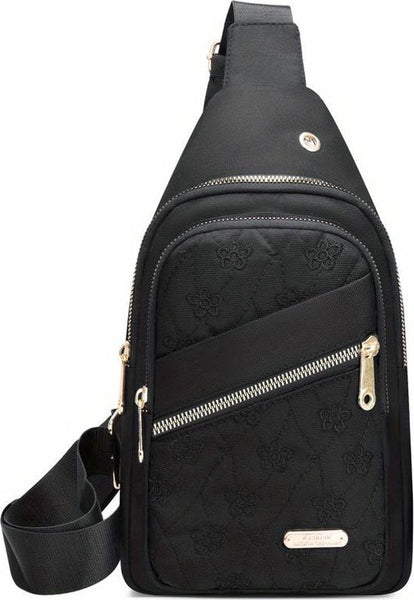 Sasemy - Borsttas Sling BagVoor Dames - Sling Bag - 2 rits-vakken - Dames - Heren - Zwart - Bloemen print #10 - 30 x 16 x 6 - Reistas - Schoudertas - Crossbody bag - Moederdag Cadeau - Verjaardag Cadeau - Sinterklaas Cadeau - Kerst Cadeau