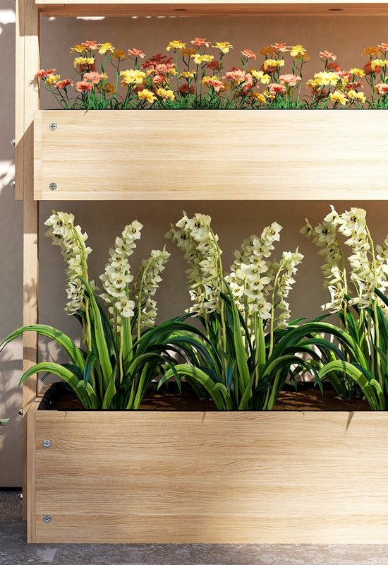 Verhoogde Plantenbak Hout - 4-laags Plantenrek met Drainage - 88,5 x 45 x 140 cm