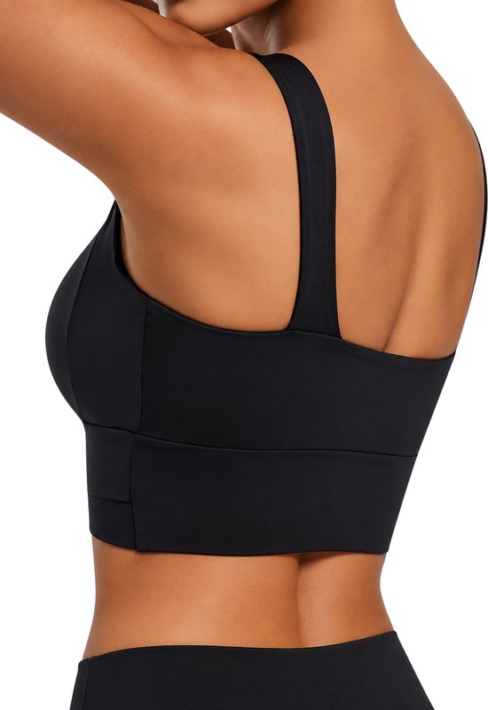 SparkNine Flexaura sport BH - stijlvolle sportbeha - ingebouwde pads - XS - zwart - high support ondersteuning - cross design