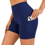 SparkNine Pace dames short - fitness - korte sportbroek - XXL - blauw - hoge taille - met zakken - elastisch - squatproof