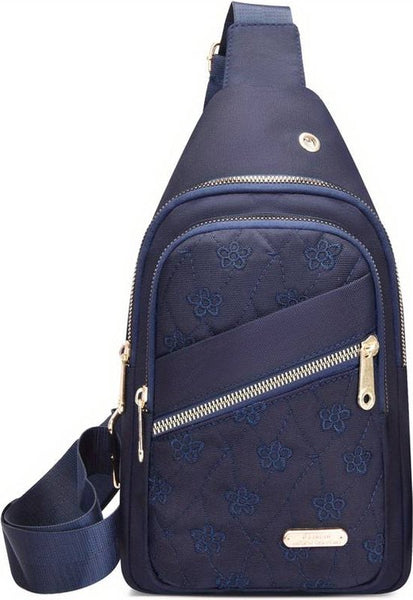 Sasemy - Borsttas Sling Bag Voor Dames - Sling Bag - 2 rits-vakken - Dames - Heren - Blauw - Bloemen print #12 - 30 x 16 x 6 - Reistas - Schoudertas - Rugzak - Crossbody bag - Moederdag Cadeau - Verjaardag Cadeau - Sinterklaas Cadeau - Kerst Cadeau