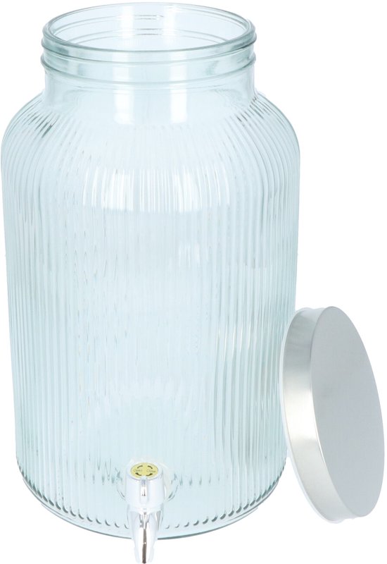 4goodz Glazen Sapkan Geribbeld glas - Limonadetap met kraan - 4 ltr