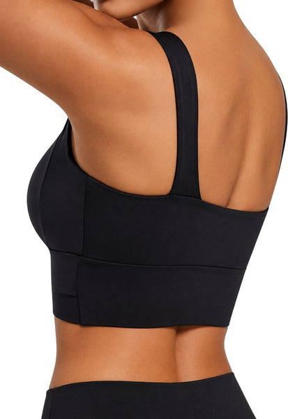 SparkNine Flexaura sport BH - stijlvolle sportbeha - ingebouwde pads - S - zwart - high support ondersteuning - cross design