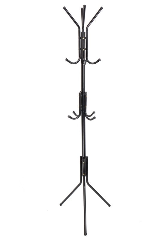 Kapstok Staand – Kledingrek met 12 Haken – Hoogte 172 cm – Staande Kapstok Metaal – Vrijstaande Kapstok – Zwart – Voor Hal, Slaapkamer en Kantoor