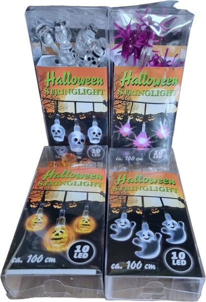 Sasemy - Halloween set - Lichtsnoer - Lampjes - LED Slinger - 4 stuks -Spook - Spin - Pompoen - Doodskop 100 cm - 10 Ledlapjes per slinger -Halloween versiering - Griezelen - Plus gratis spookje