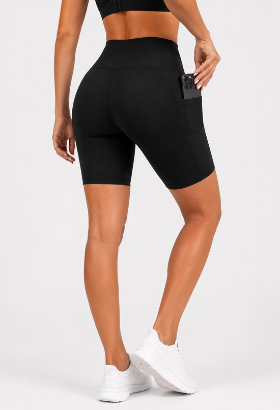 SparkNine Softflow korte sportbroek - met zakken - zachte stof - XXL - zwart - dames short - half lang - fietsshort