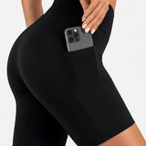 SparkNine Softflow korte sportbroek - met zakken - zachte stof - S - zwart - dames short - half lang - fietsshort