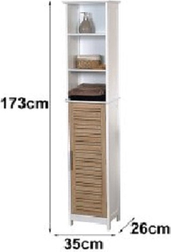 Badkamerkast Stockholm met deur en 6 planken 35x26x173 cm - Wit/Bruin