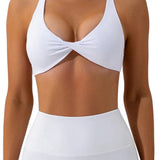 SparkNine Vivavee sport-bh - stijlvolle bra - gedraaide knoop - kruislingsbandjes - XL - wit - V-hals - medium ondersteuning - verwijderbare vulling