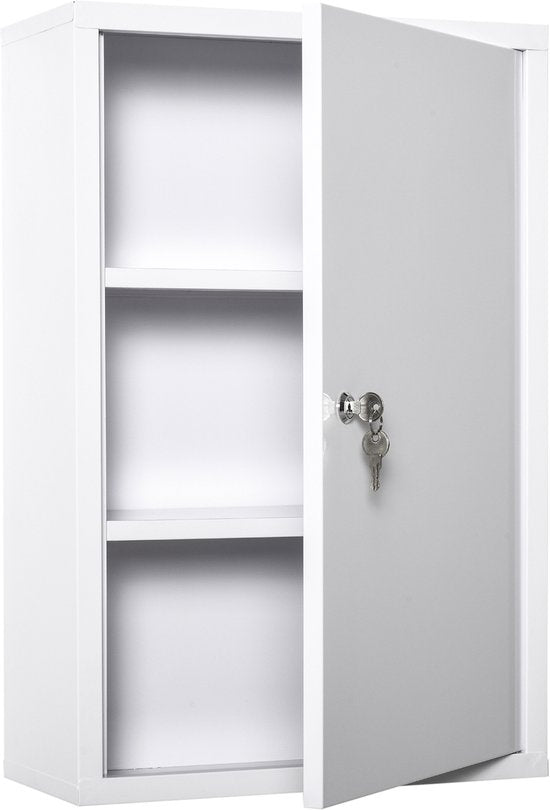 4goodz Medicijnkastje EHBO-kastje met slot RVS 18x40x60 cm - Wit