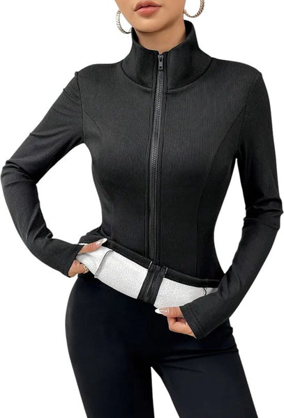 SparkNine Sleekzip fleece vest - met ritssluiting & hoge kraag - L - zwart - voor dames - extra warm - dikke fleecevoering - lange mauwen
