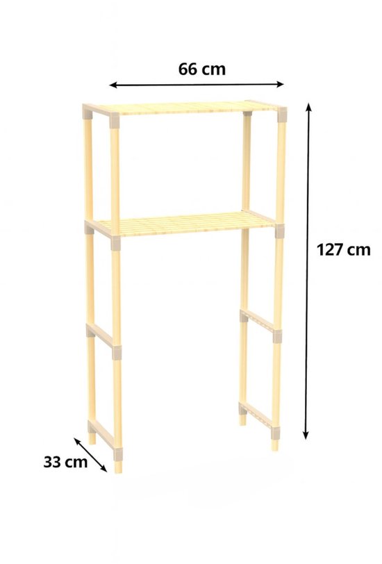 Fixwood 2-Laags Wasmachine Rek – Beige - Houten Opbergrek voor Wasmachine – Ruimtebesparend Badkamerrek 127 cm – Beukenlook – 33x66x127 cm