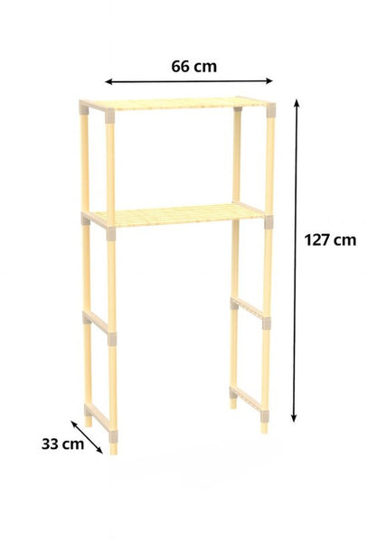 Fixwood 2-Laags Wasmachine Rek – Beige - Houten Opbergrek voor Wasmachine – Ruimtebesparend Badkamerrek 127 cm – Beukenlook – 33x66x127 cm