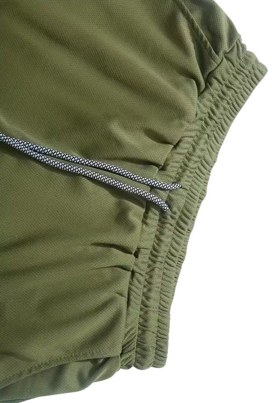 SparkNine Stridex fitness short heren - dubbellaags - met telefoonzak - XXL - groen - sneldrogend - met handdoeklus & zakken - functioneel & comfortabel