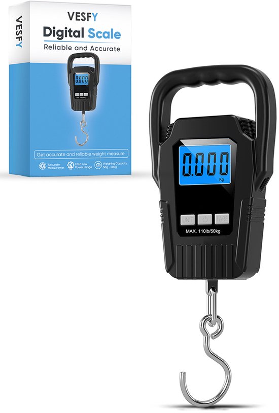 Kofferweegschaal Met Weeghaak - Tot 50 Kg - Incl. Batterij - Keukenweegschaal Digitaal - Weegschaal - Hangweegschaal